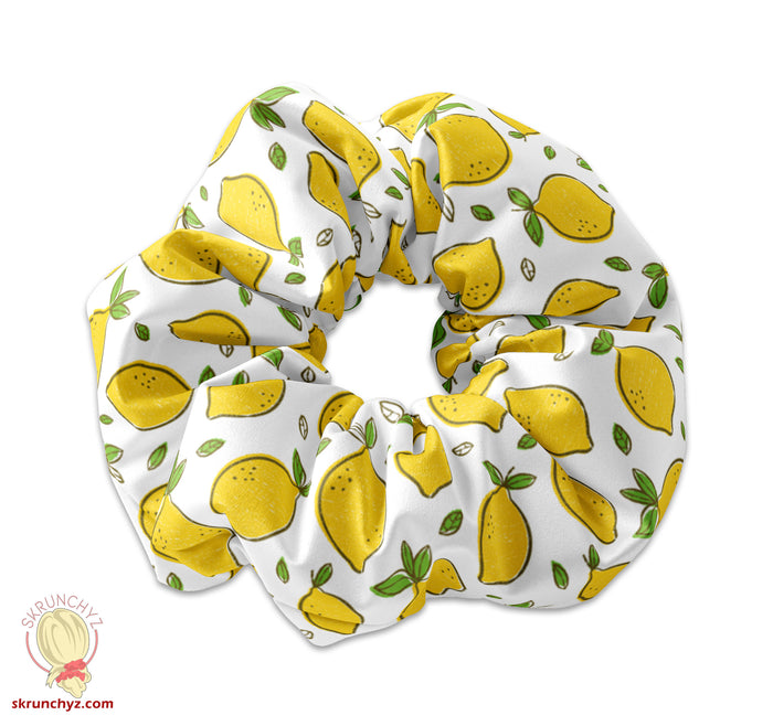 Illustrated Lemon Drops Scrunchie Hair Tie, Hand Drawn Lemons scrunchy, Spring Lemonade, Summer Fruit Hair Tie, Fruit Scrunchies