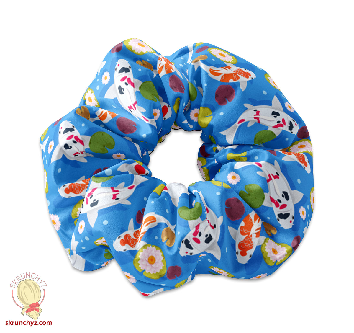 Koi Fish Pond Scrunchie Hair Tie, Blue Pond Koi Scrunchys, Colorful Koi Scrunchies, Koi Hair Ties