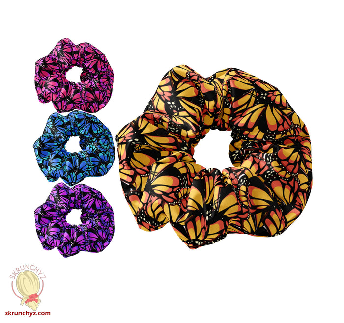 Monarch Butterfly Wings Repeating Pattern Scrunchie Hair Tie, Monarch Butterfly Wing Pattern Scrunchys