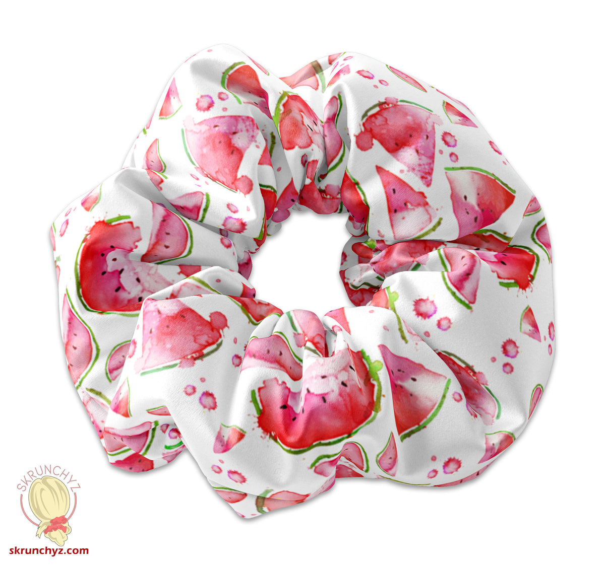 Watercolor Painted Watermelon & Seeds Scrunchy Hair Tie, Watermelon Slice Scrunchies, Watermelon Seeds Scrunchys,Summer Food Hair Accessory
