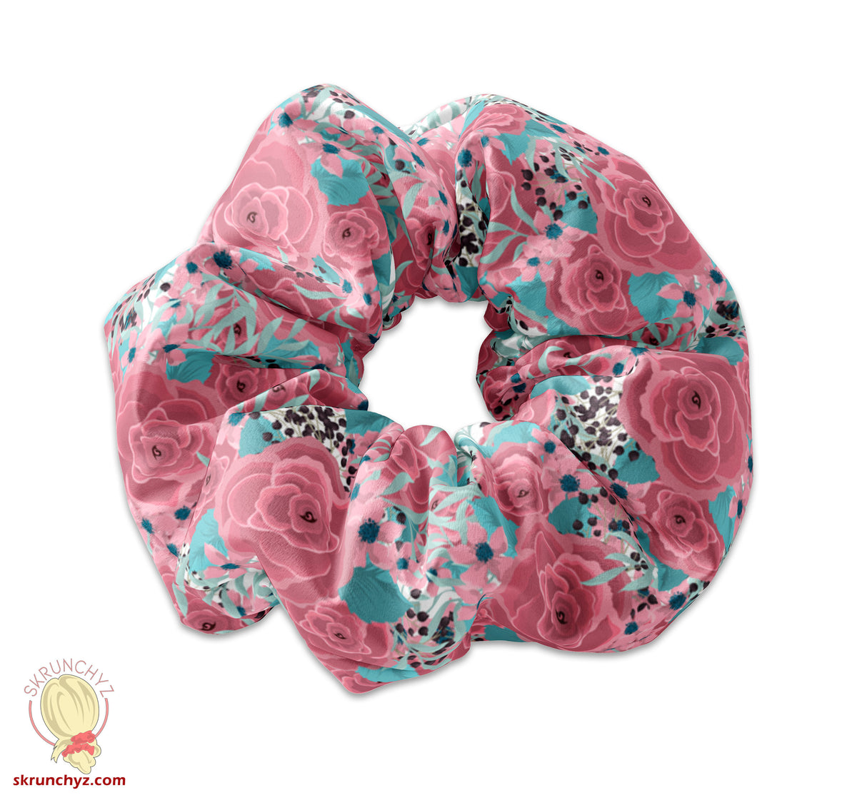 Vintage Style Illustrated Rose Scrunchie Hair Tie, Rose Flower Hair Accessory, Red Rose Scrunchy, Floral Scrunchies