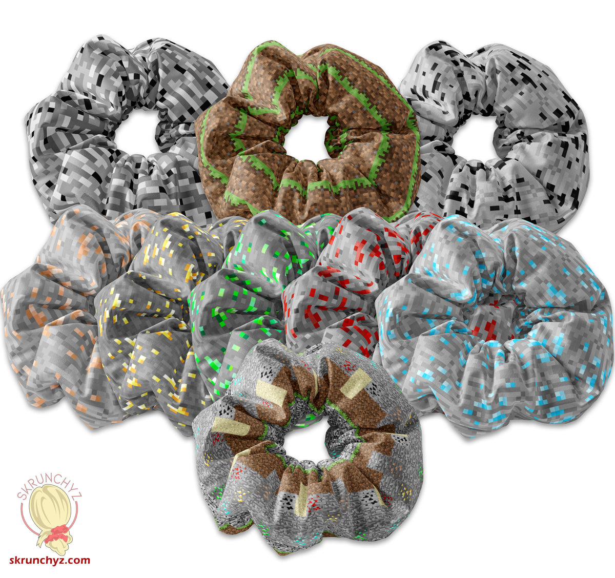 Pixel Art Scrunchie Hair Tie Collection, 8-bit Scrunchies, Crafting Games Scrunchy Hair Accessory, Pixel Scrunchys, Video Game Party Favors