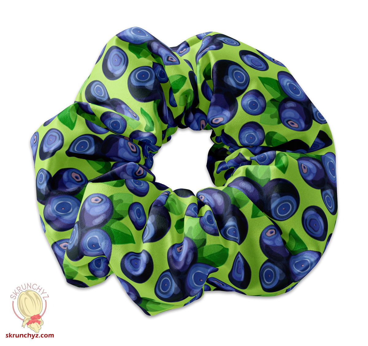 Blueberries on Green Scrunchie Hair Tie, Cute Blueberry Fruit Scrunchys Hair Accessory, Cute Scrunchies, Great Birthday Party Favors