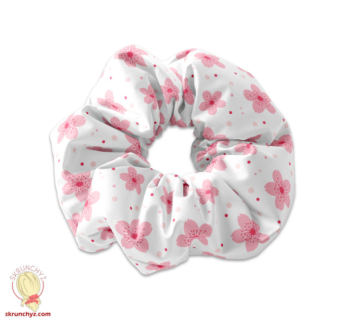 Japanese Cherry Blossom Scrunchies Hair Tie, Sakura Hair Ties, Flowers Scrunchy Hair Accessory, Floral Theme Scrunchys