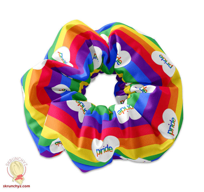 Pride Hearts & Rainbow Stripes Scrunchie Hair Tie, Pride Scrunchys, Rainbow Scrunchy Hair Accessory