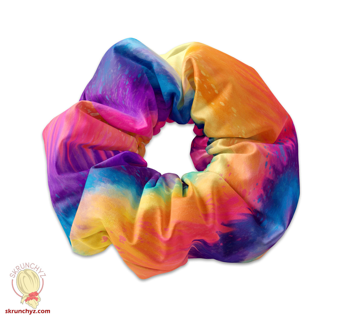 Watercolor Tie Dye Stripes Colored Scrunchie Hair Tie, Hair Scrunchy, TieDye Scrunchie