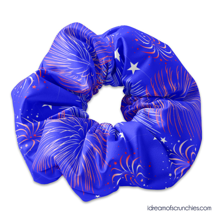 Independence Day 4th of July Scrunchie Blue with White and Red Design