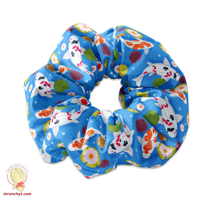 Colorful Koi in Blue Water Pond Scrunchie