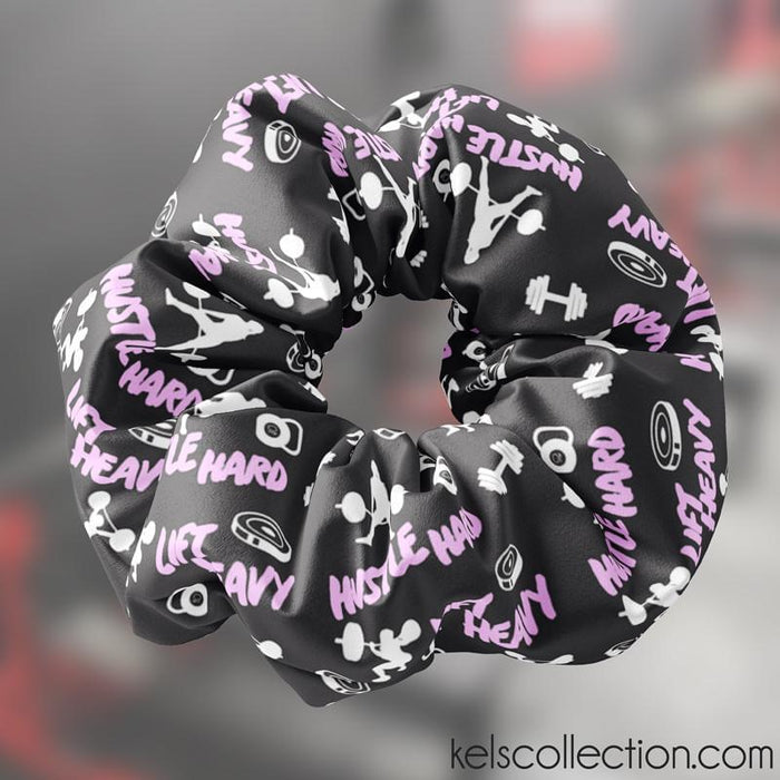 Personalized Power Lifting Scrunchie Hair Tie, Your Choice of Colors and Team or School Logo, School Color Team Scrunchie with Number