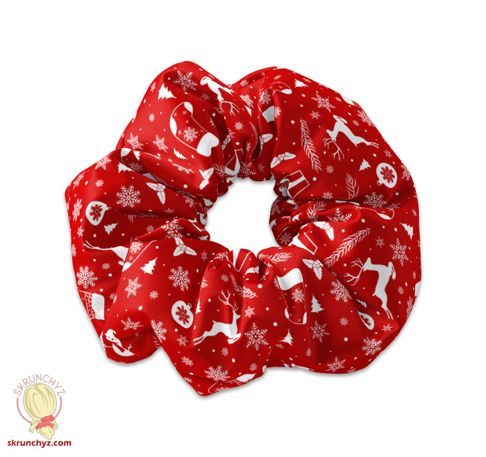 Red Christmas Reindeer Themed Scrunchie