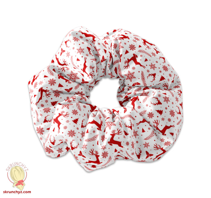 White Christmas Reindeer Themed Scrunchie