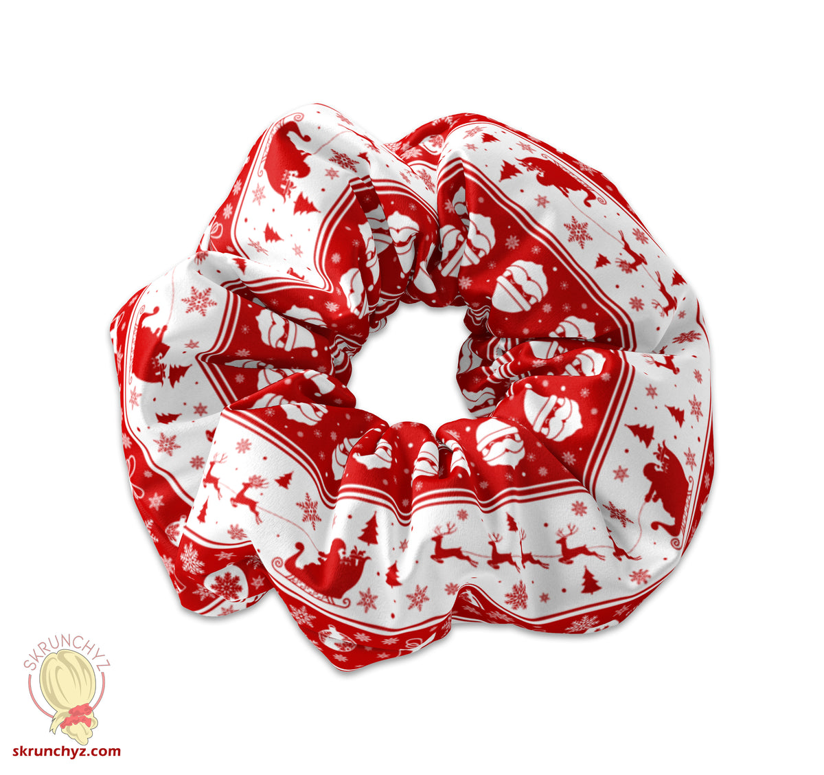 Santa Claus and Reindeer Christmas Night Scrunchie