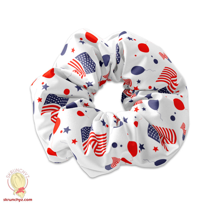 4th of July USA Red White and Blue Festive Scrunchie Set, Independence Day Scrunchy Hair Tie, Fourth of July Hair Accessory, July 4th Bow
