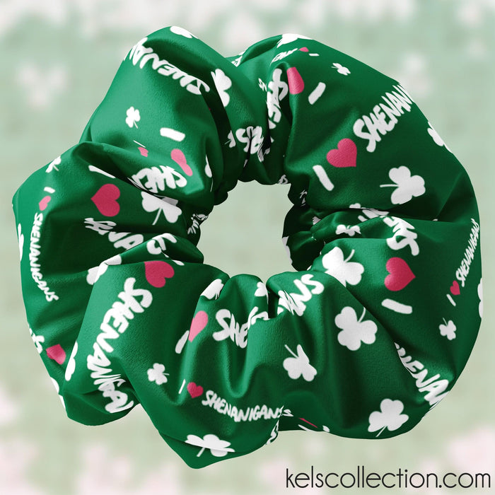 I Love Shenanigans -  St Patricks Day Scrunchie Hair Tie, St. Patricks Day Green Scrunchy, St Pattys Day Scrunchies