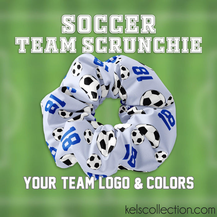Personalized Soccer Team Scrunchie Hair Tie, Your Choice of Colors, School Color Team Scrunchie with Number