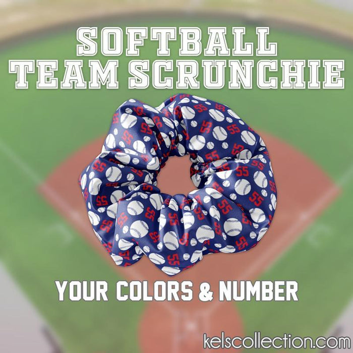Personalized Softball Scrunchie Hair Tie, Your Choice of Colors, School Color Team Scrunchie with Number