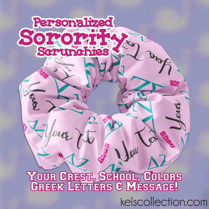Personalized Sorority Scrunchies with your Greek Letters, Crest, Colors, Personal Message and School Logo - Sorority Sister Gift, Big Sis