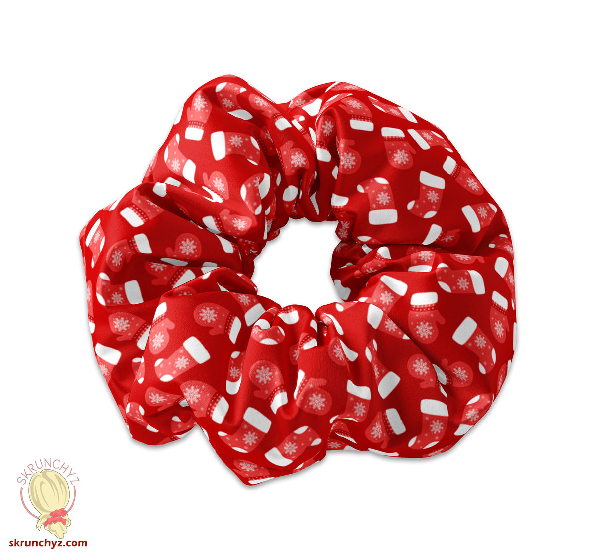 Christmas Stockings and Mittens Red Scrunchie