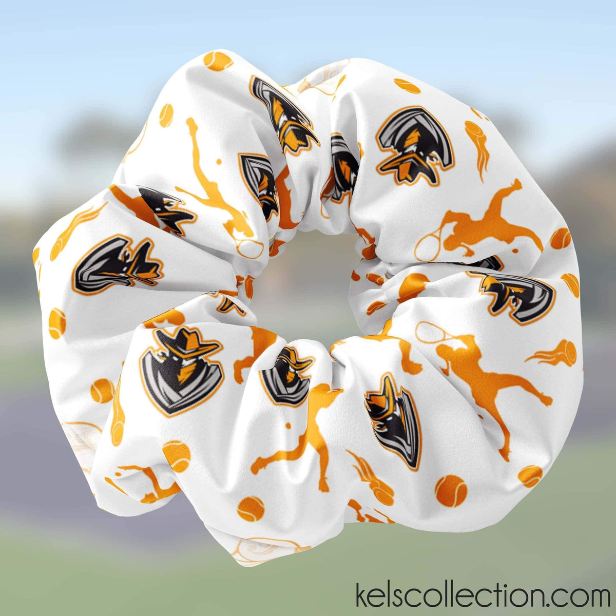 Personalized Tennis Scrunchie Hair Tie, Your Choice of Colors and Team or School Logo, School Color Team Scrunchie with Number