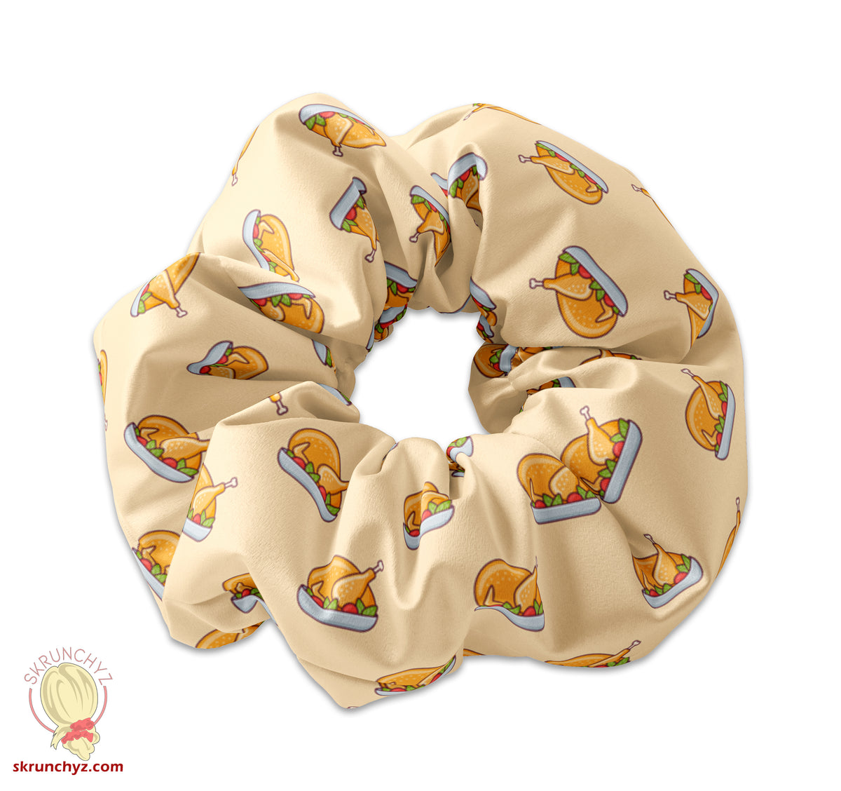 Thanksgiving Turkey Dinner Pattern Scrunchie, Thanks giving Scrunchy, Food Scrunchys,Fall Turkey Scrunchies