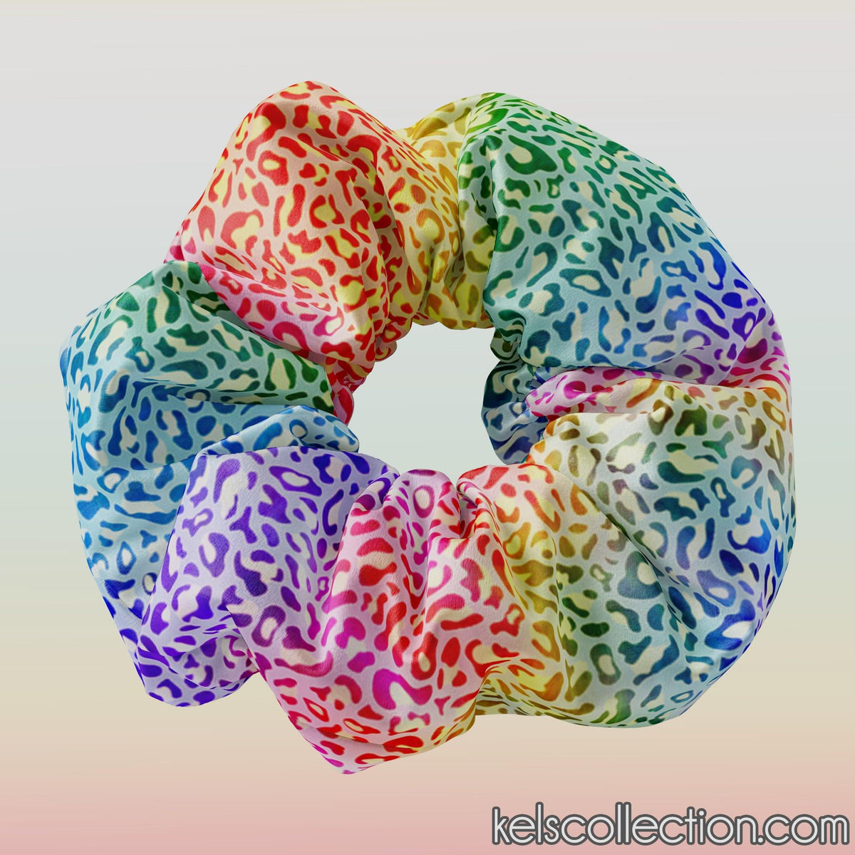 Vibrant Tie Dye Leopard Rainbow Colored Scrunchie Hair Tie