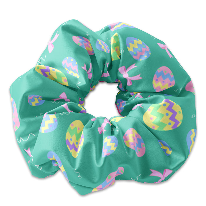 Turquoise Easter Eggs & Bows Patterned Hair Scrunchie