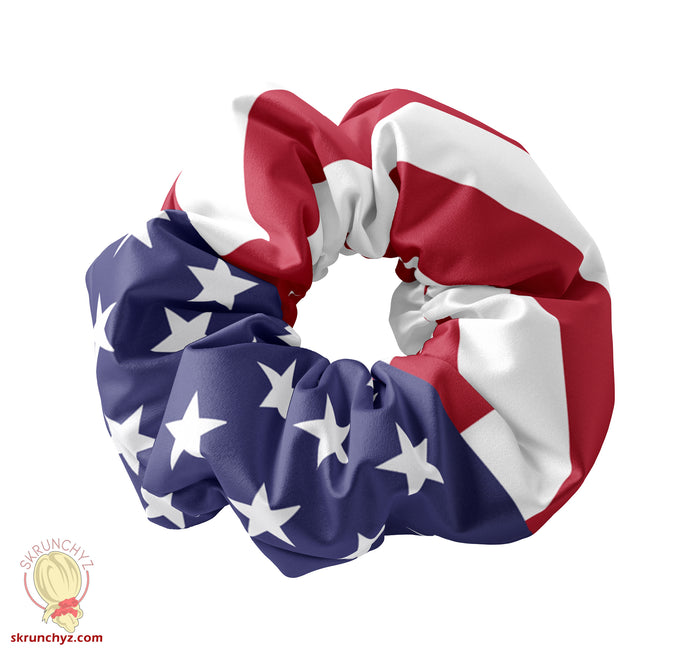 USA Stars & Stripes Flag Scrunchie Hair Tie, Fourth of July Hair Accessory, United States of America Flag,Red White and Blue Scrunchys