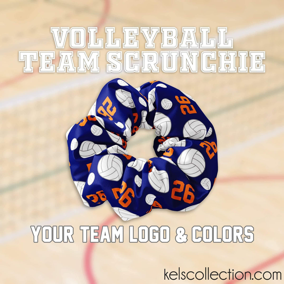Personalized Volleyball Scrunchie Hair Tie, Your Choice of Colors, School Color Team Scrunchie with Number