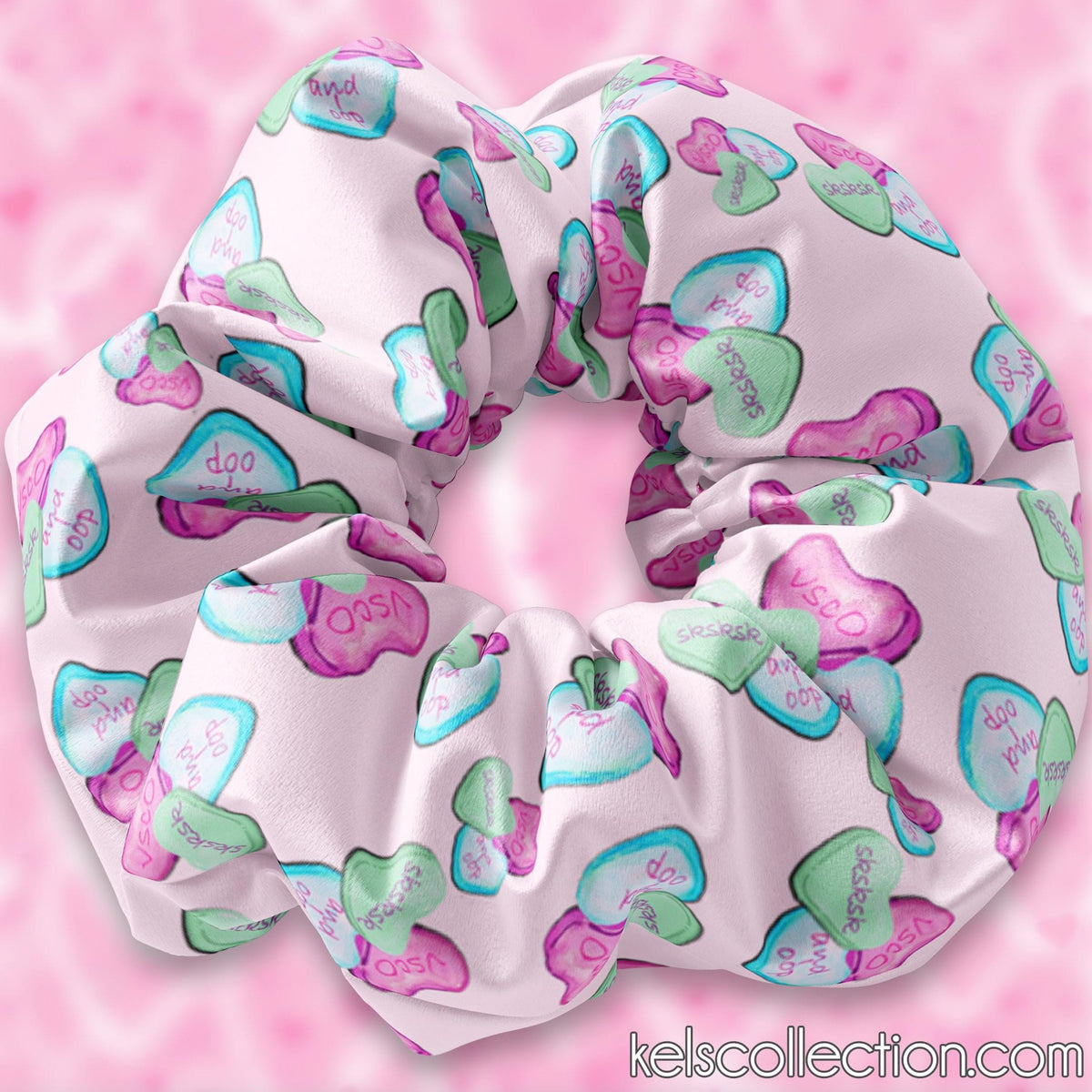 VSCO SKSKSK And I Oop Valentines Day Candy Hearts Scrunchie Hair Tie, Valentine Scrunchy with Coversation Hearts