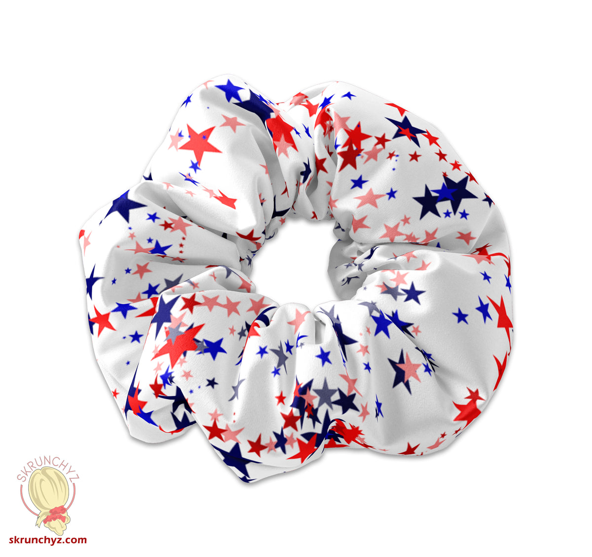 Scattered Blue & Red Stars Independence Day 4th of July USA Scrunchie Hair Tie