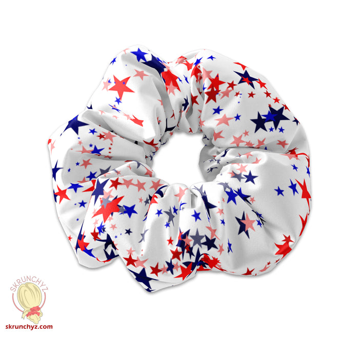 Scattered Blue & Red Stars Independence Day 4th of July USA Scrunchie Hair Tie