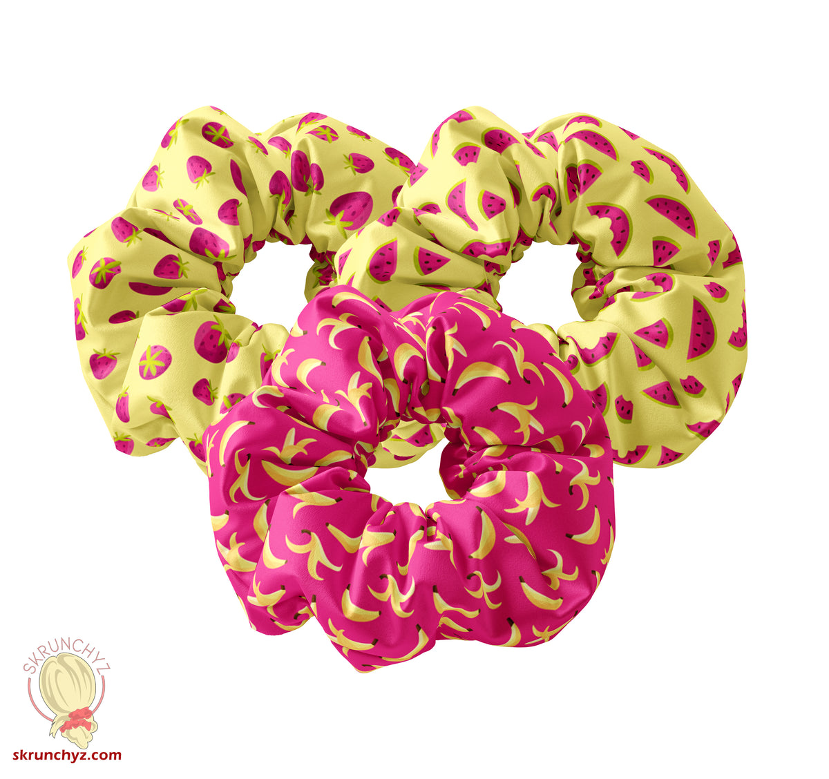 Neon Fruit Scrunchies, Banana, Strawberry and Watermelon Scrunchys
